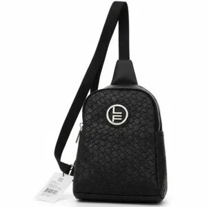 New Women's Black Broadway Woven Faux Leather Sling Bag By London Fog